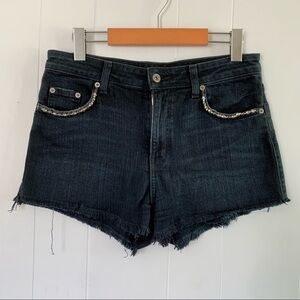 CARMAR Denim Skull Bead Shorts Embellished Distressed Heart Jean Black Beaded